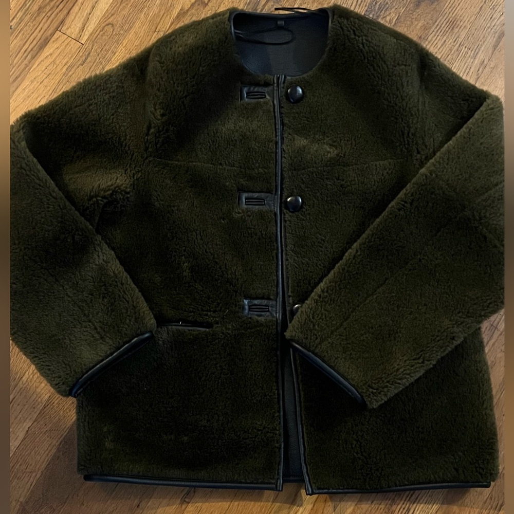 Mango Dark Green Faux Fur Coat